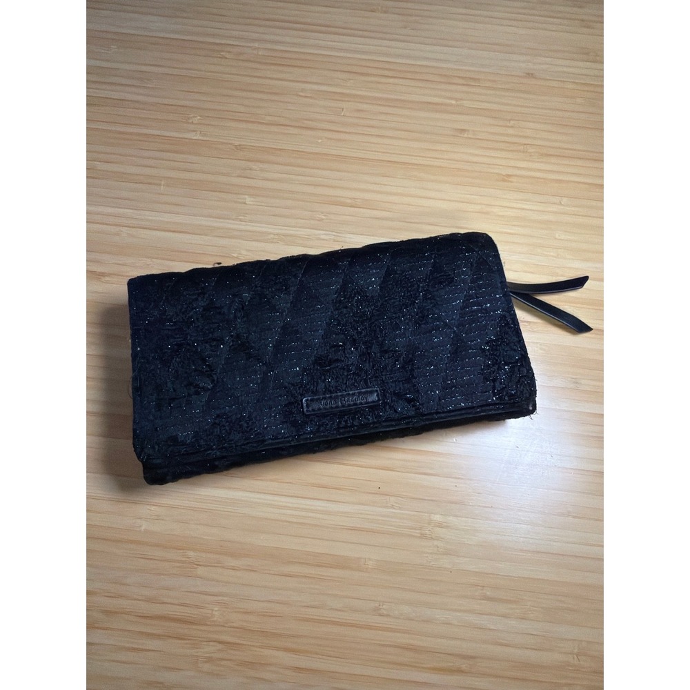 Vera Bradley Black RFID Zip Around Wallet Clutch Quilted Shimmer
